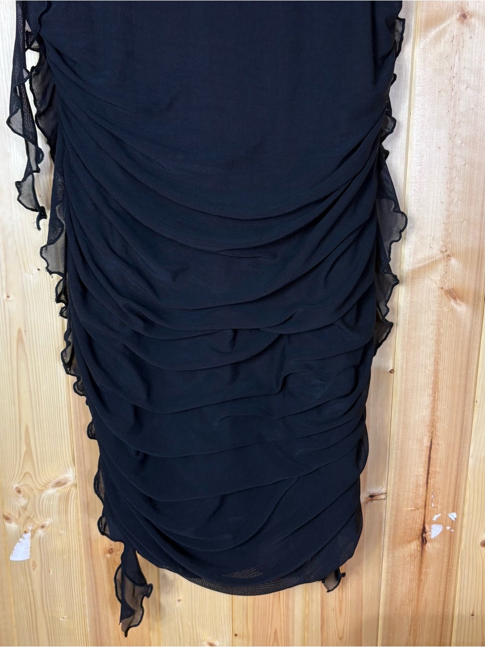 Black Ruched Mesh Ruffle Fairy Goth Midi Dress 1X Whimsy Grunge Dark Romantic - Picture 6 of 12